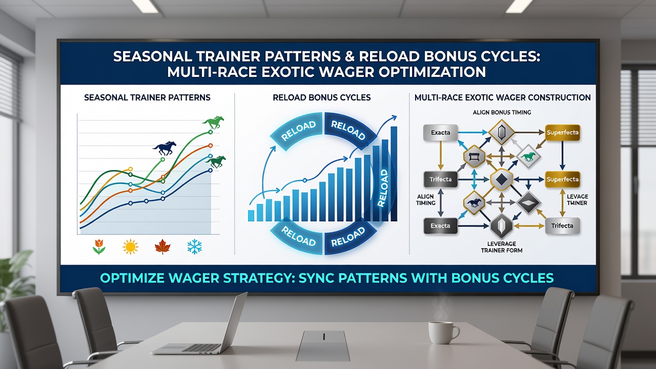 Bettors analyzing reload bonus cycles alongside multi-race exotic wager strategies